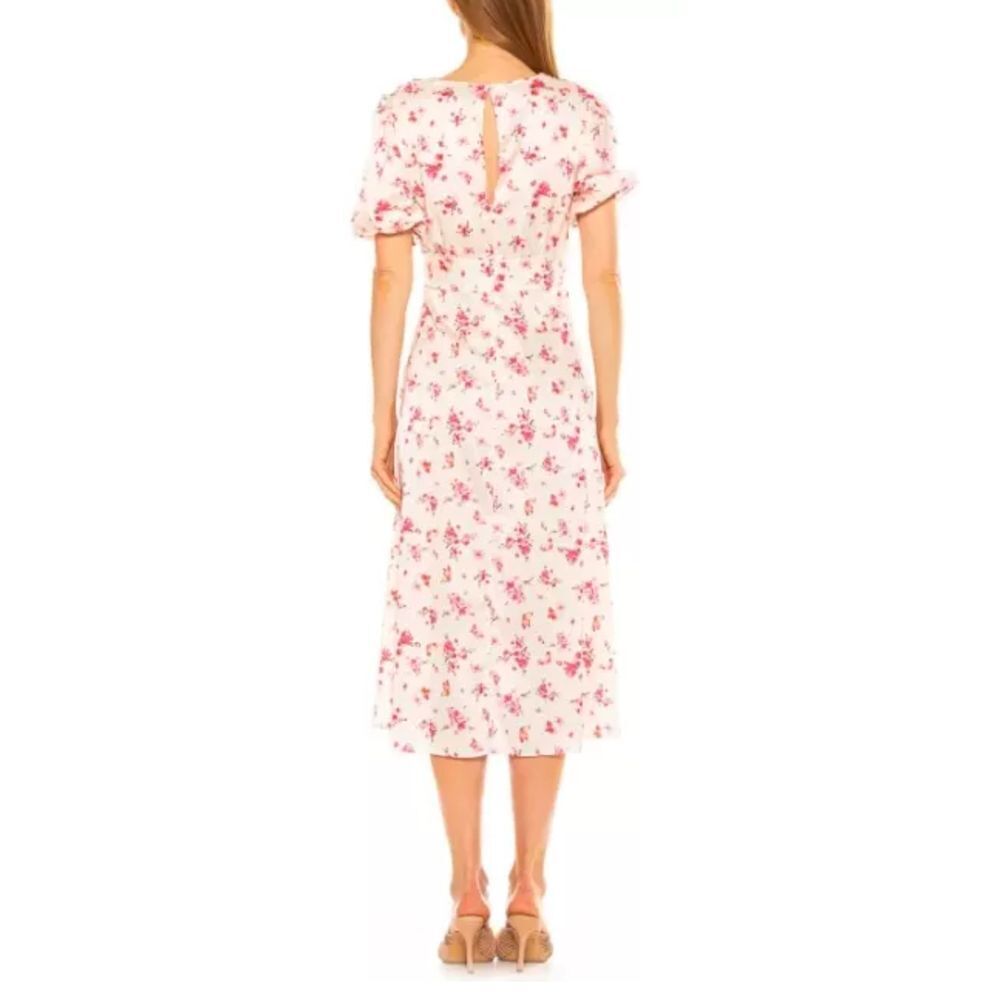 Alexia Admor "Nola" Puffy Sleeve Ivory Pink Floral Fit N' Flare Midi Dress Sz 12 - Picture 6 of 9
